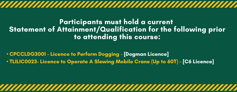 a disclaimer of course requirements for the CO crane course with a green background