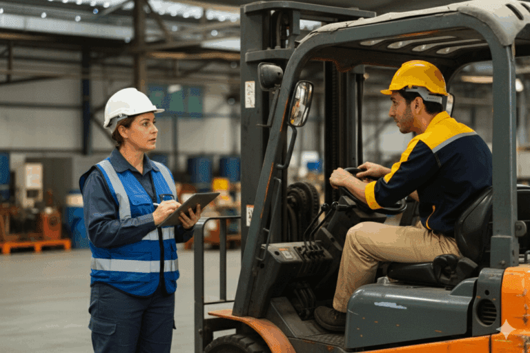 What is verification of competency - Man getting assessed for Forklift