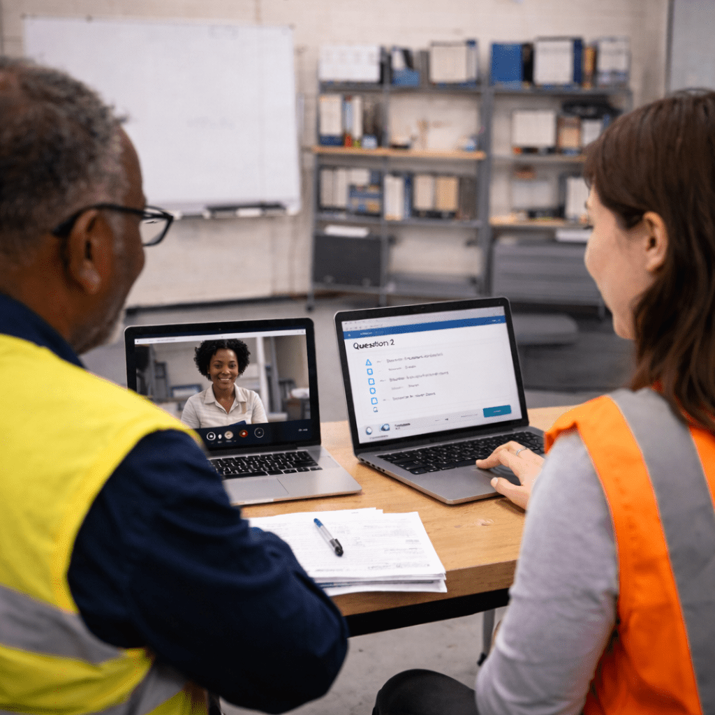 Learners participating in online training and digital assessment as part of vocational education.